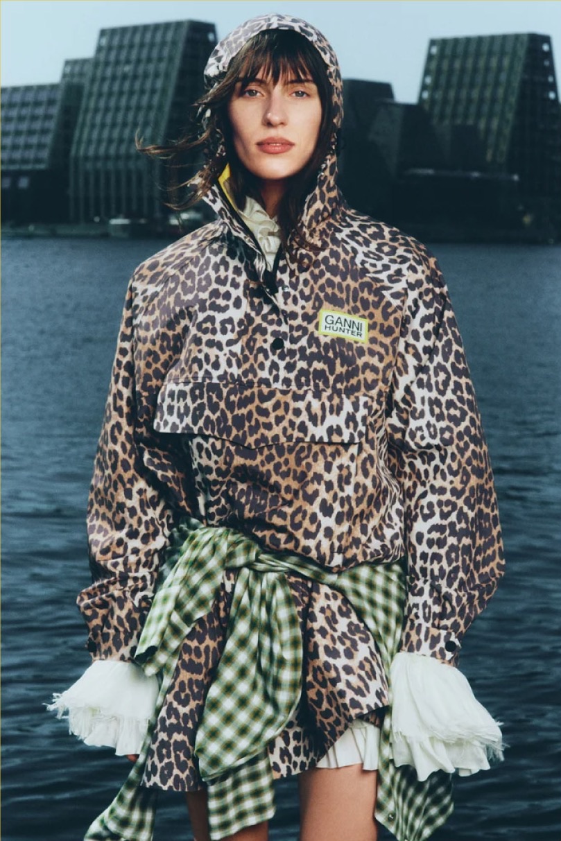 Ganni x Hunter leopar desenli anorak